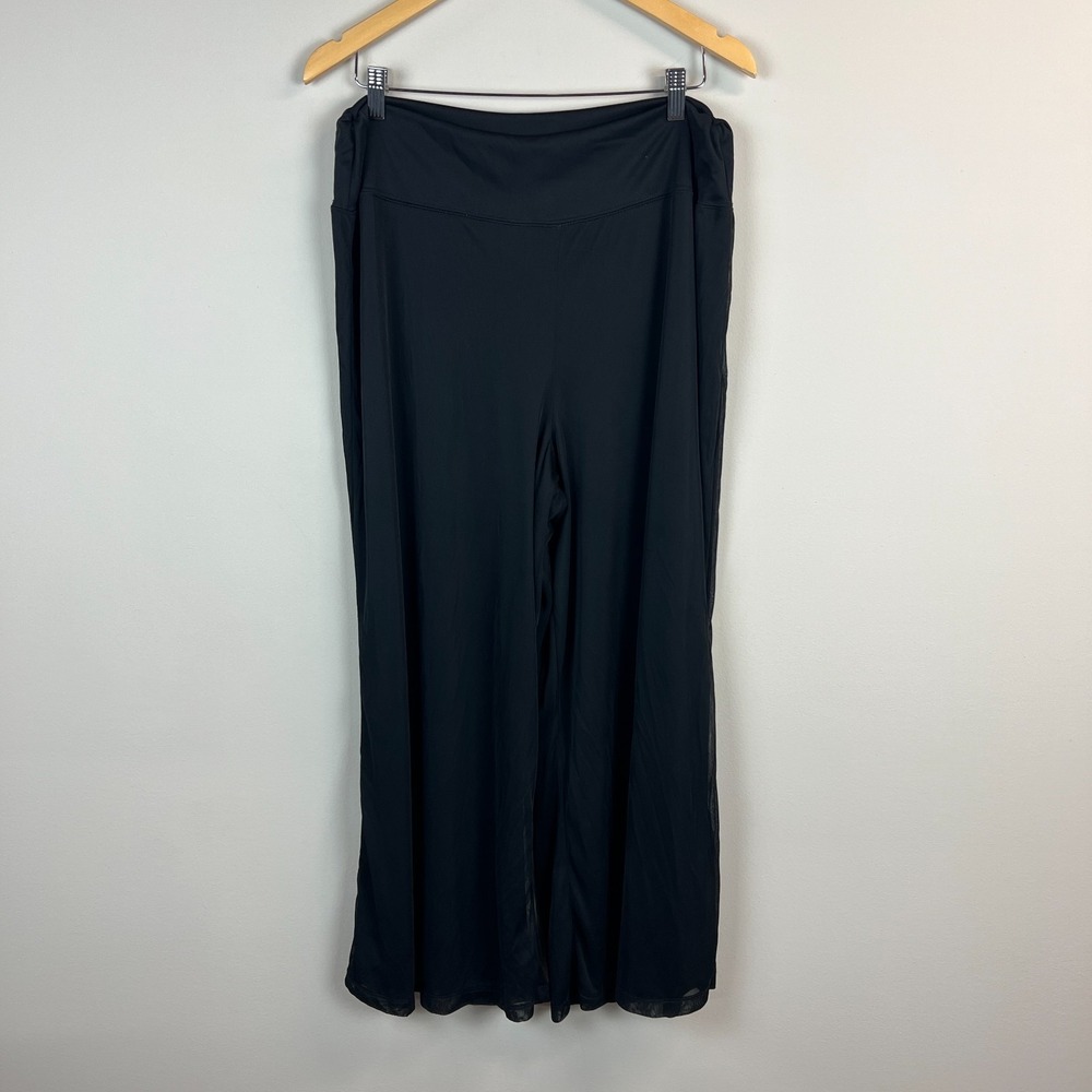 MSK Palazzo Pants Womens 1X Black Chiffon Sheer‎ Overlay Lined Pull On Wide Leg